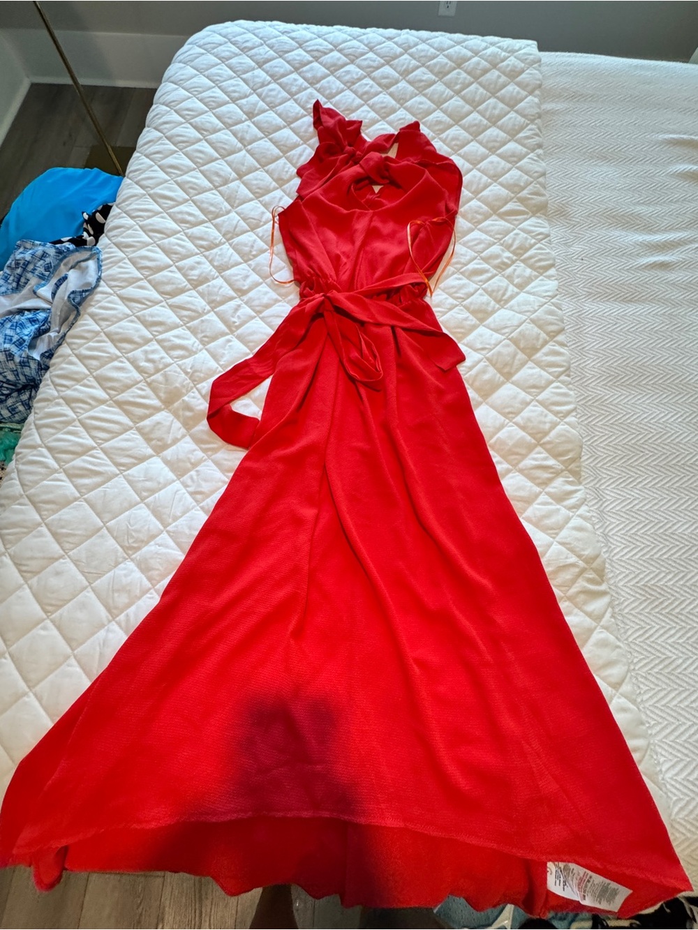 Red Ruffle Tie-Waist Maxi Dress - Women